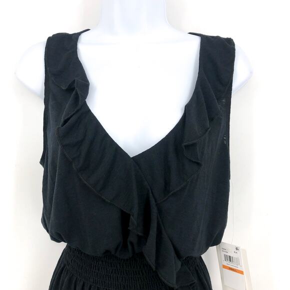 BECCA Women's Breezy Basics Beach Cover Ups Dress Small Black Ruffle Neck NWT - Picture 7 of 13